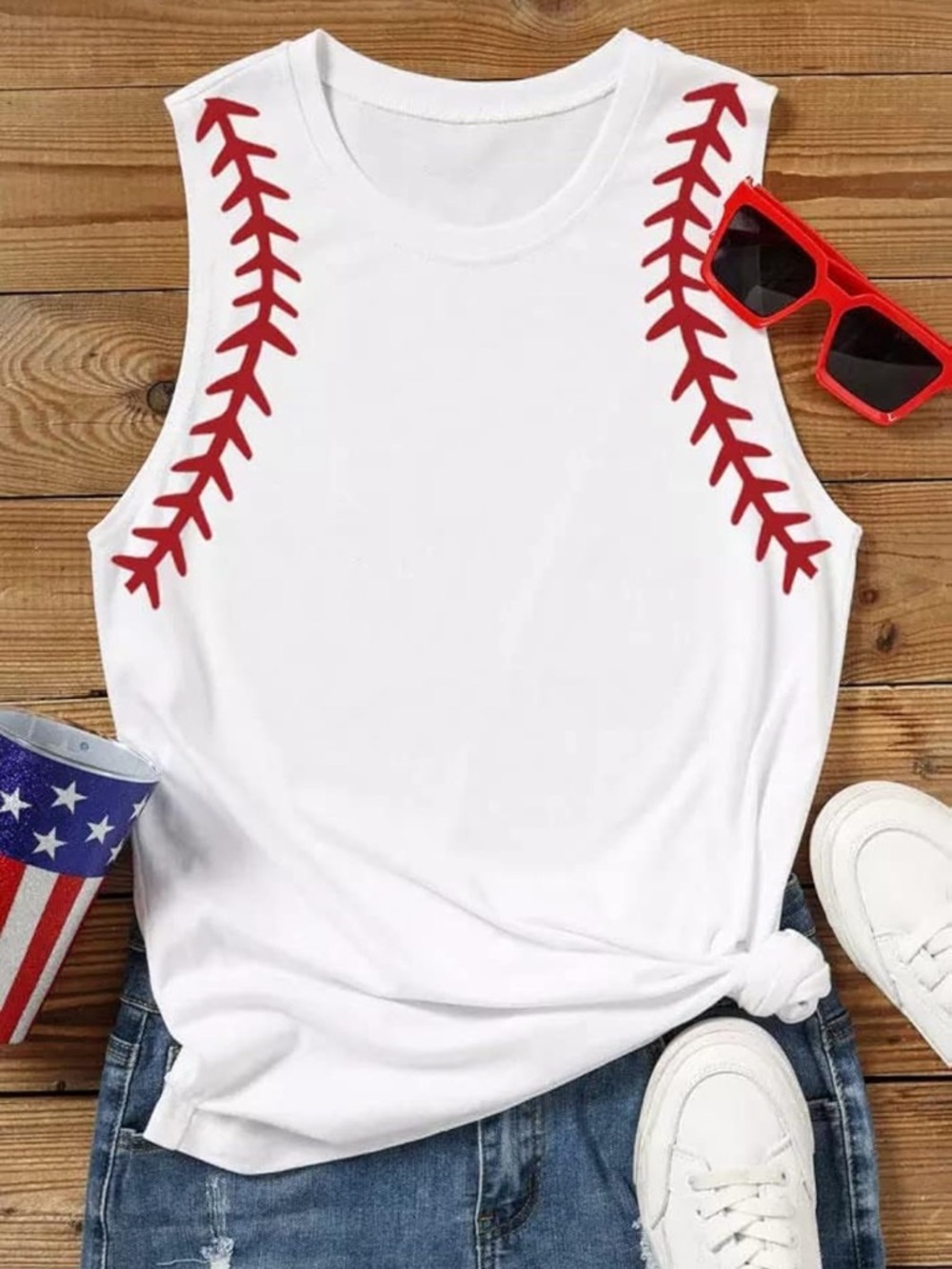 Women's Baseball-Stitch Sleeveless Tank Top